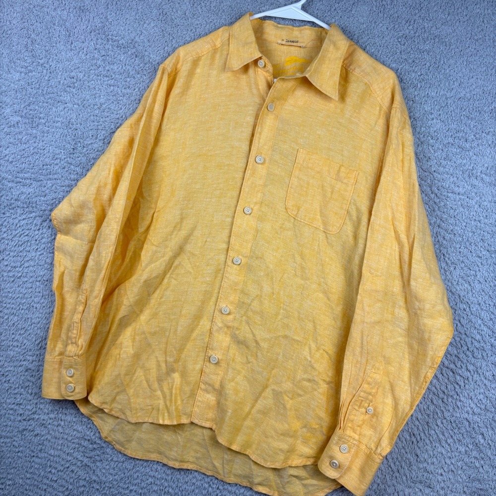 Tommy Bahama Shirt Mens Medium Yellow 100% Linen Button Up Long Sleeve Beach